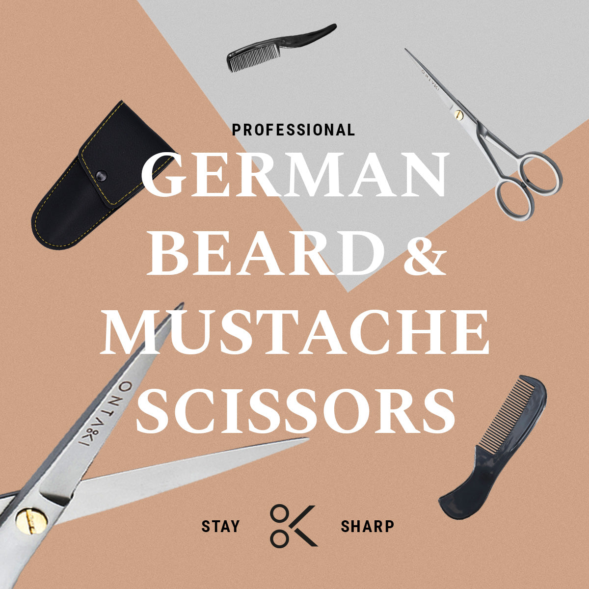 ONTAKI Professional German Steel Beard & Mustache Scissors with Comb and PU Leather Case