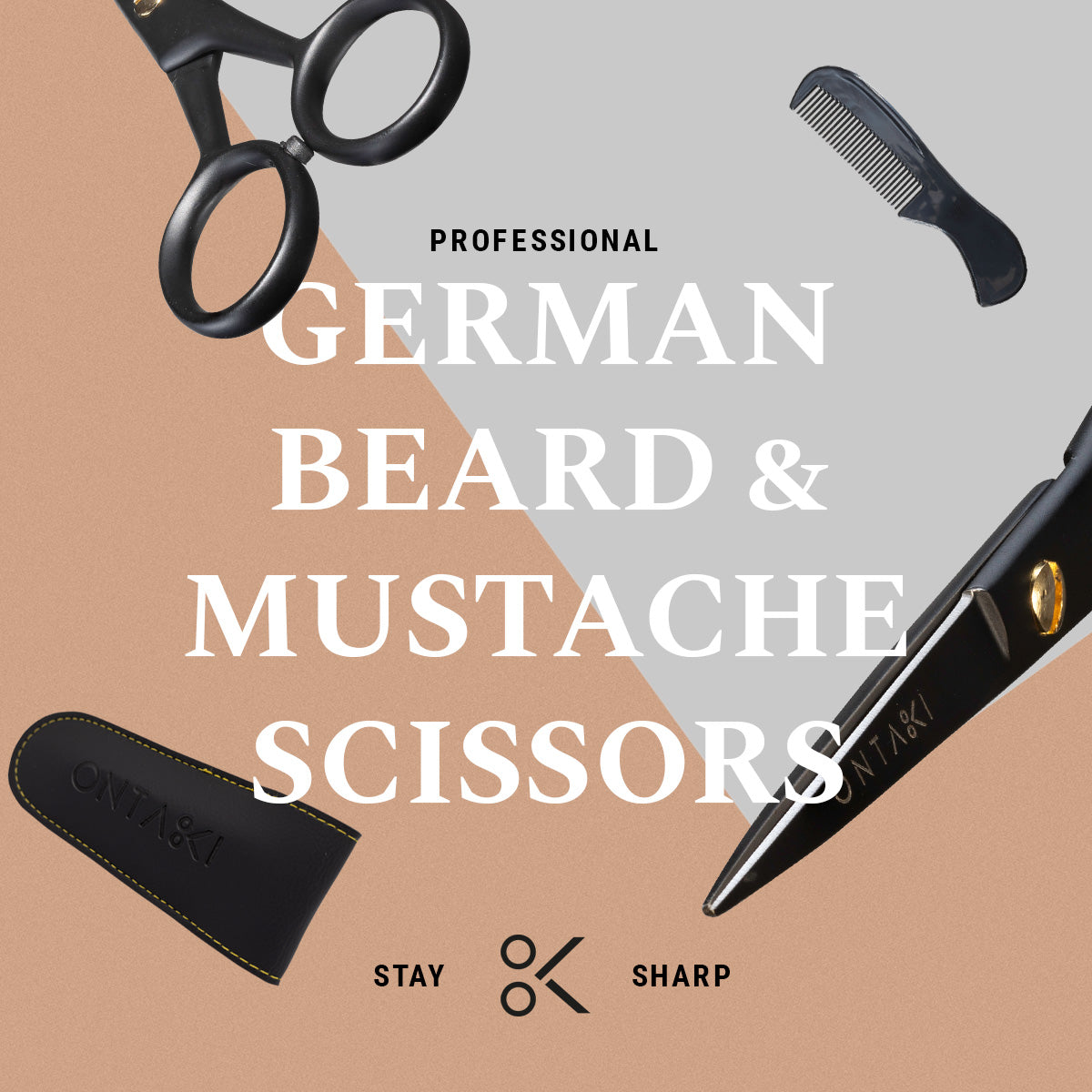 ONTAKI Professional German Steel Beard & Mustache Scissors with comb and carrying case.
