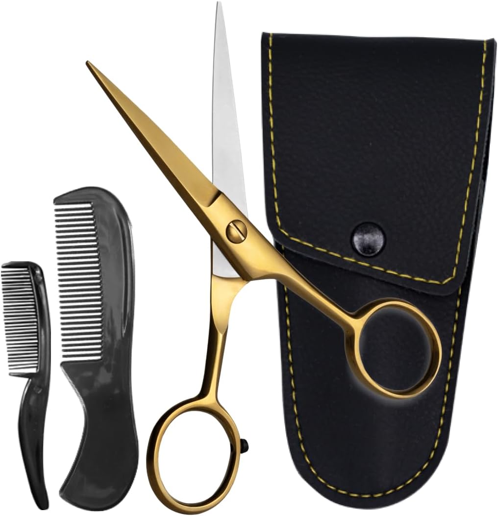 ONTAKI Professional German Steel Beard & Mustache Scissors (5")