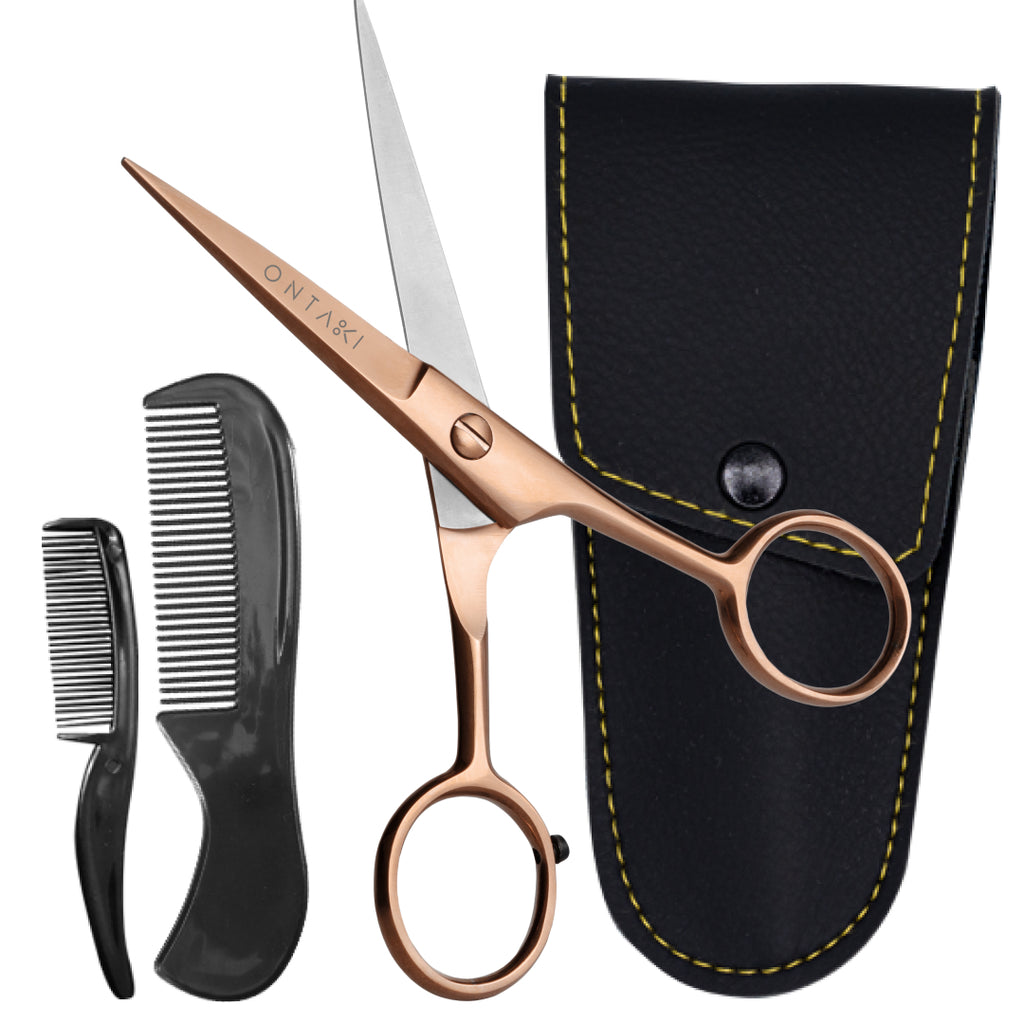 ONTAKI Professional German Steel Beard & Mustache Scissors (5")