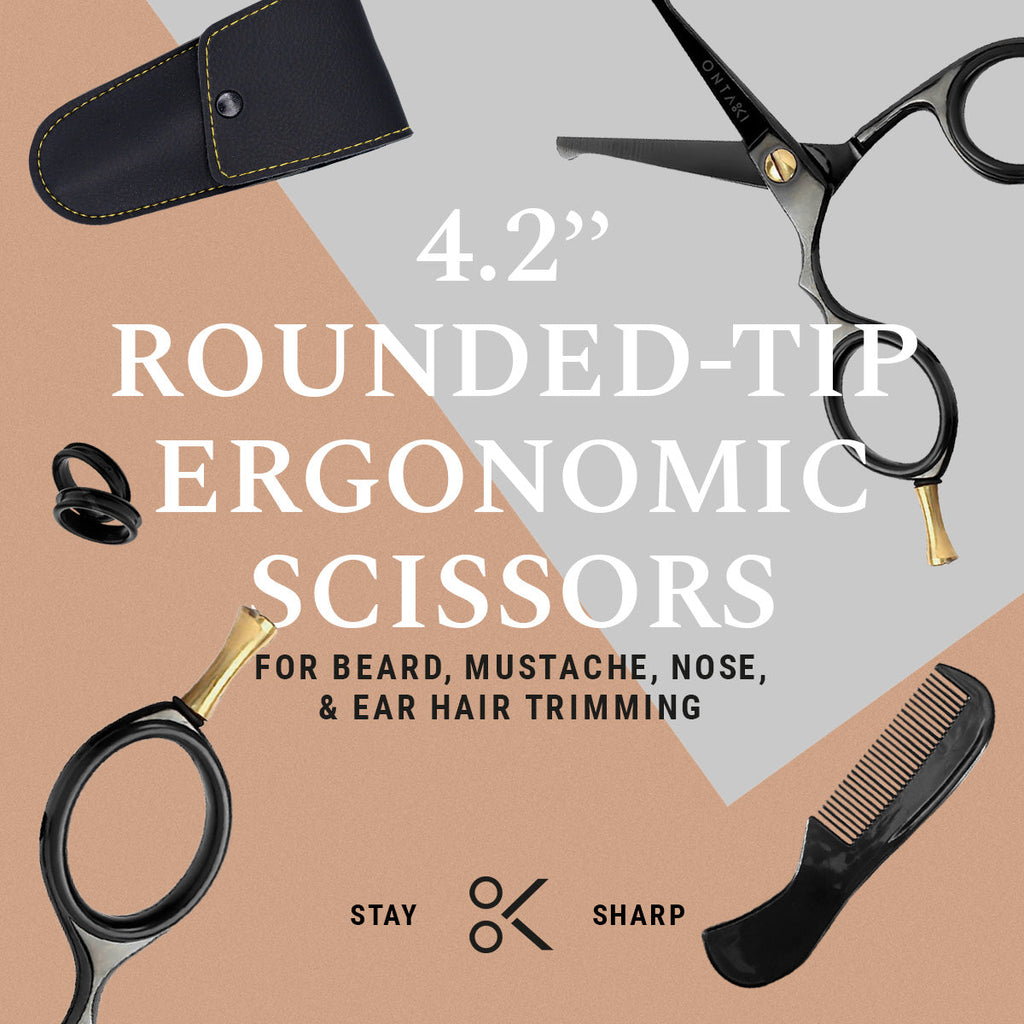 ONTAKI Japanese Steel Mustache Scissors with Rounded-Tips and Grooming Kit