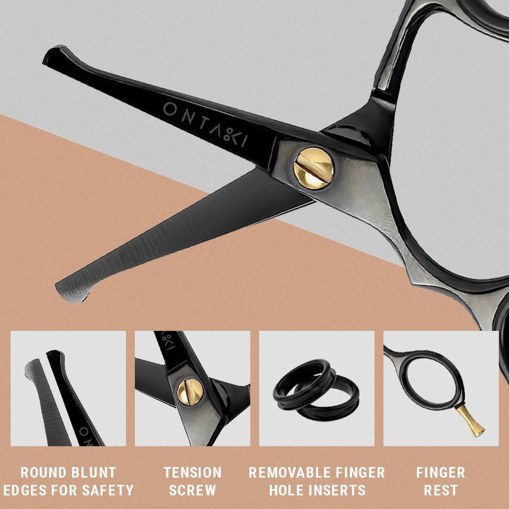 ONTAKI Japanese Steel Mustache Scissors with Rounded Tips and Grooming Kit