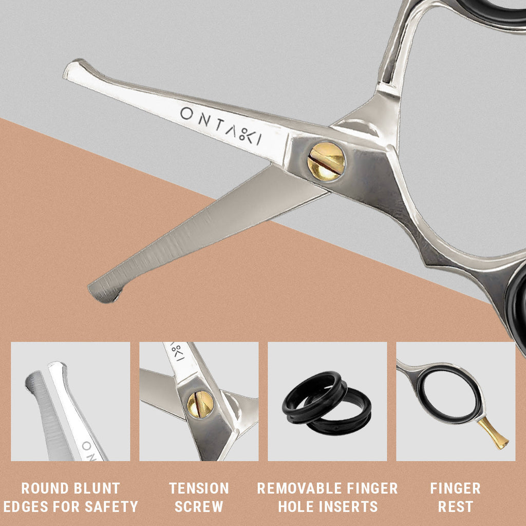 ONTAKI 4.2" Japanese Steel Rounded-Tip Mustache Scissors for Precision Trimming and Safety.