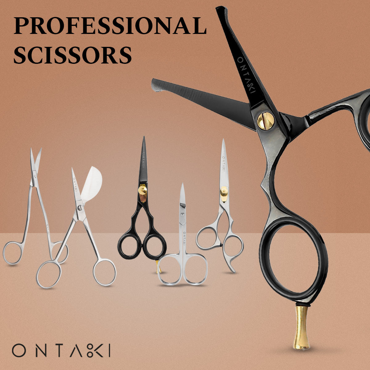 Japanese steel rounded-tip mustache scissors, precision trimming, safety features.