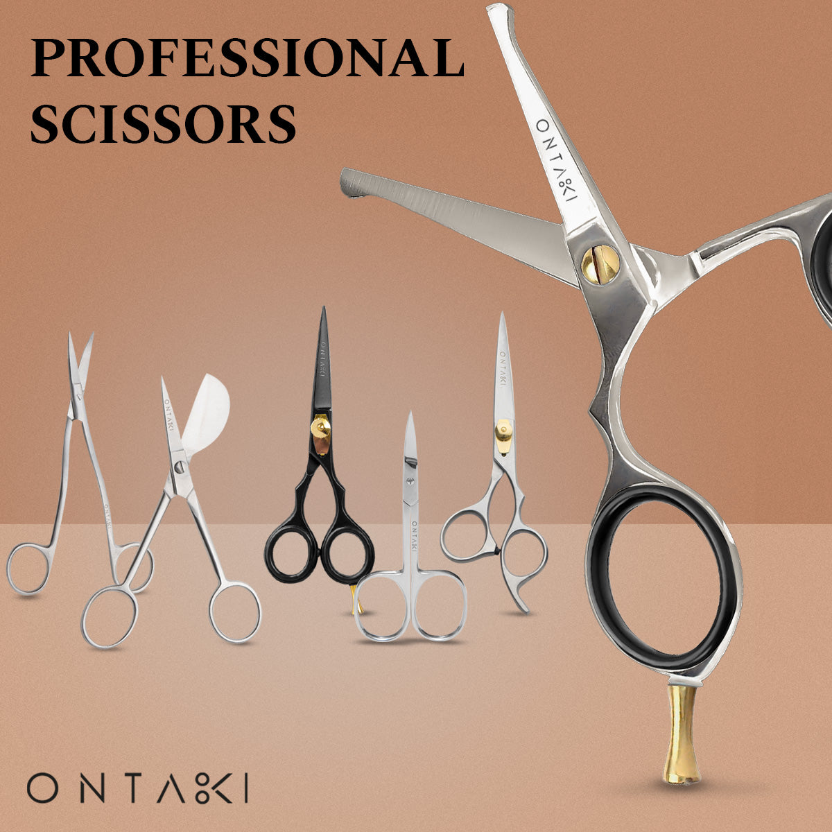 ONTAKI Japanese Steel Rounded-Tip Mustache Scissors with grooming kit.