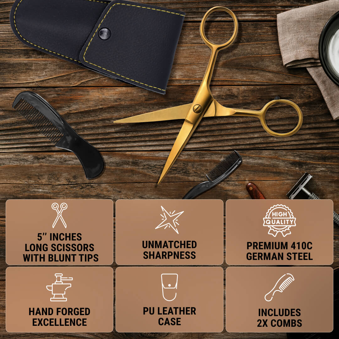 German Steel Beard & Mustache Scissors (5")