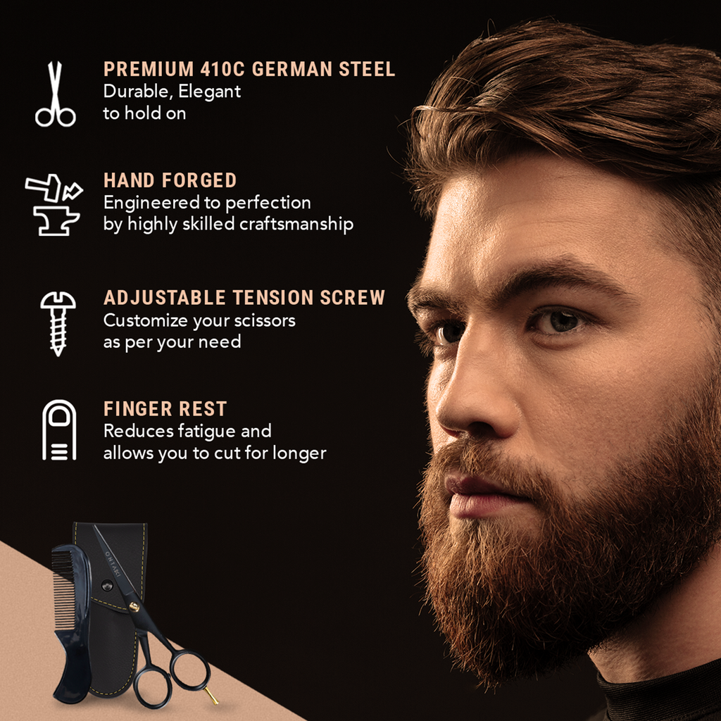German Steel Beard & Mustache Scissors with Finger Rest (5")