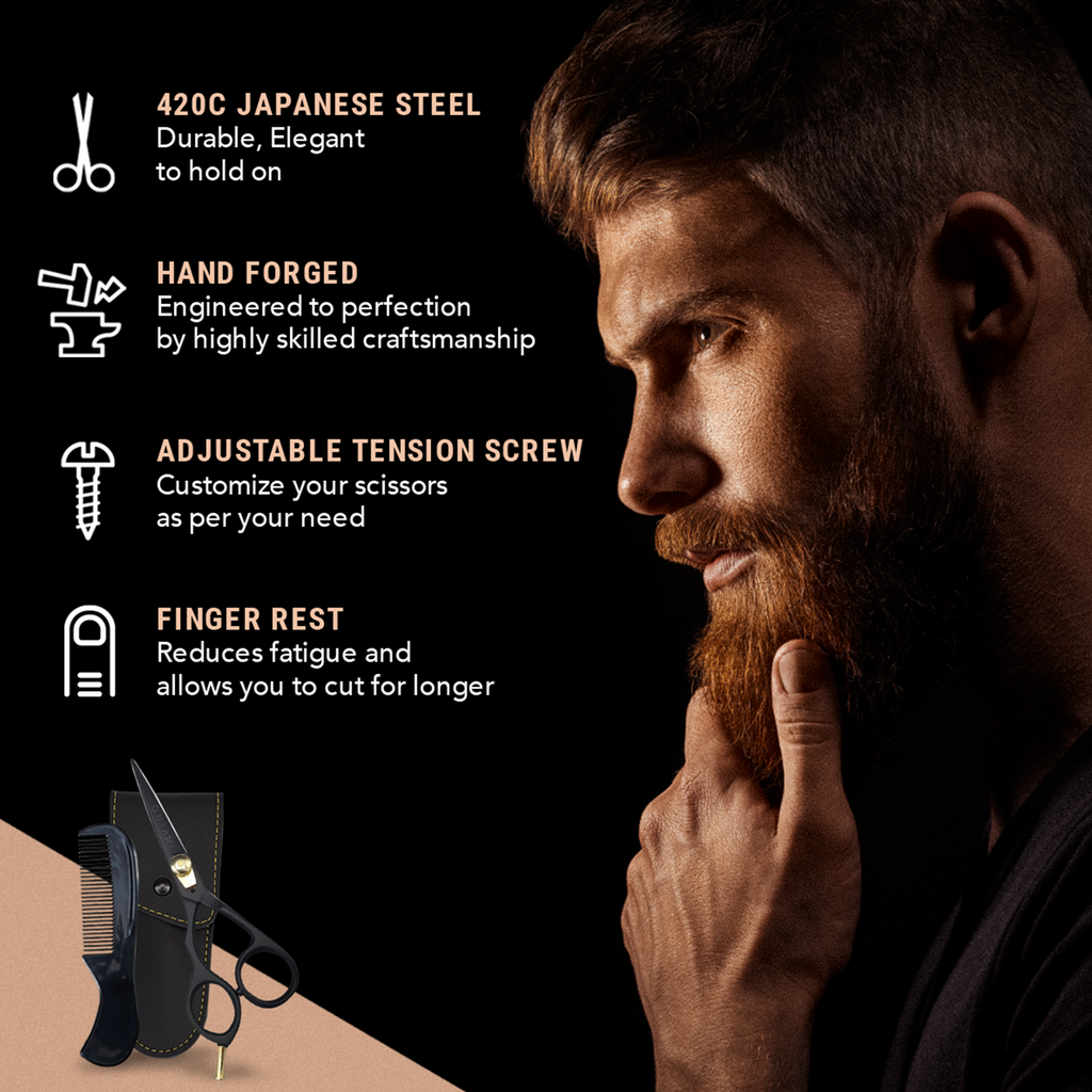 Japanese Steel Beard & Mustache Scissors (5.5") - Ergonomic Design