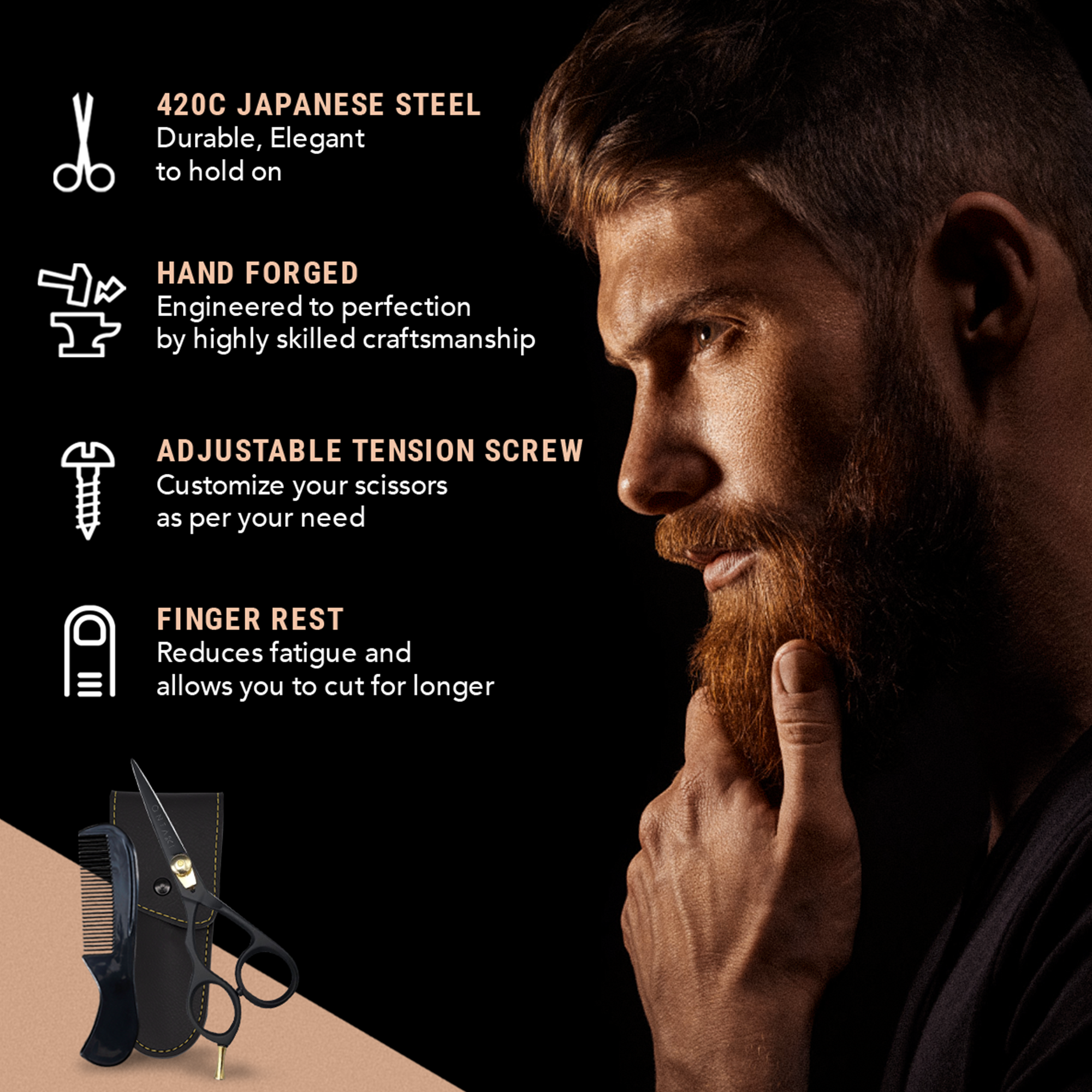 Japanese Steel Beard & Mustache Scissors (5.5") - Ergonomic Design