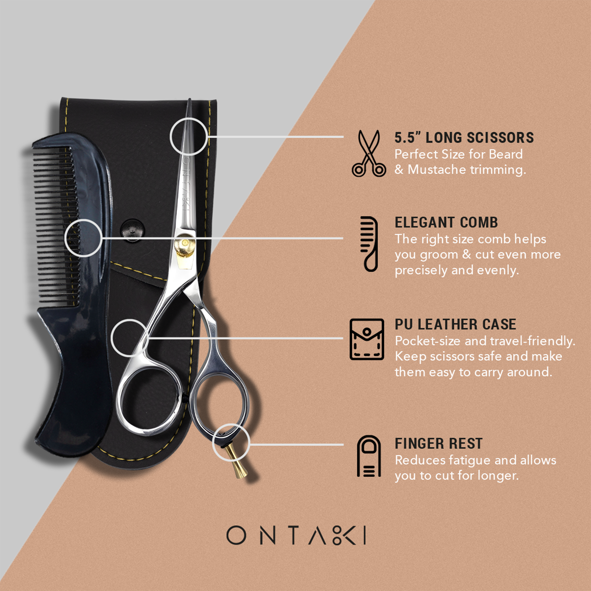 Japanese Steel Beard & Mustache Scissors (5.5") - Ergonomic Design