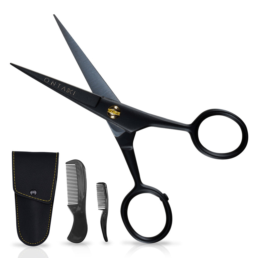 Beard & Mustache Scissors with Comb and PU Leather Case