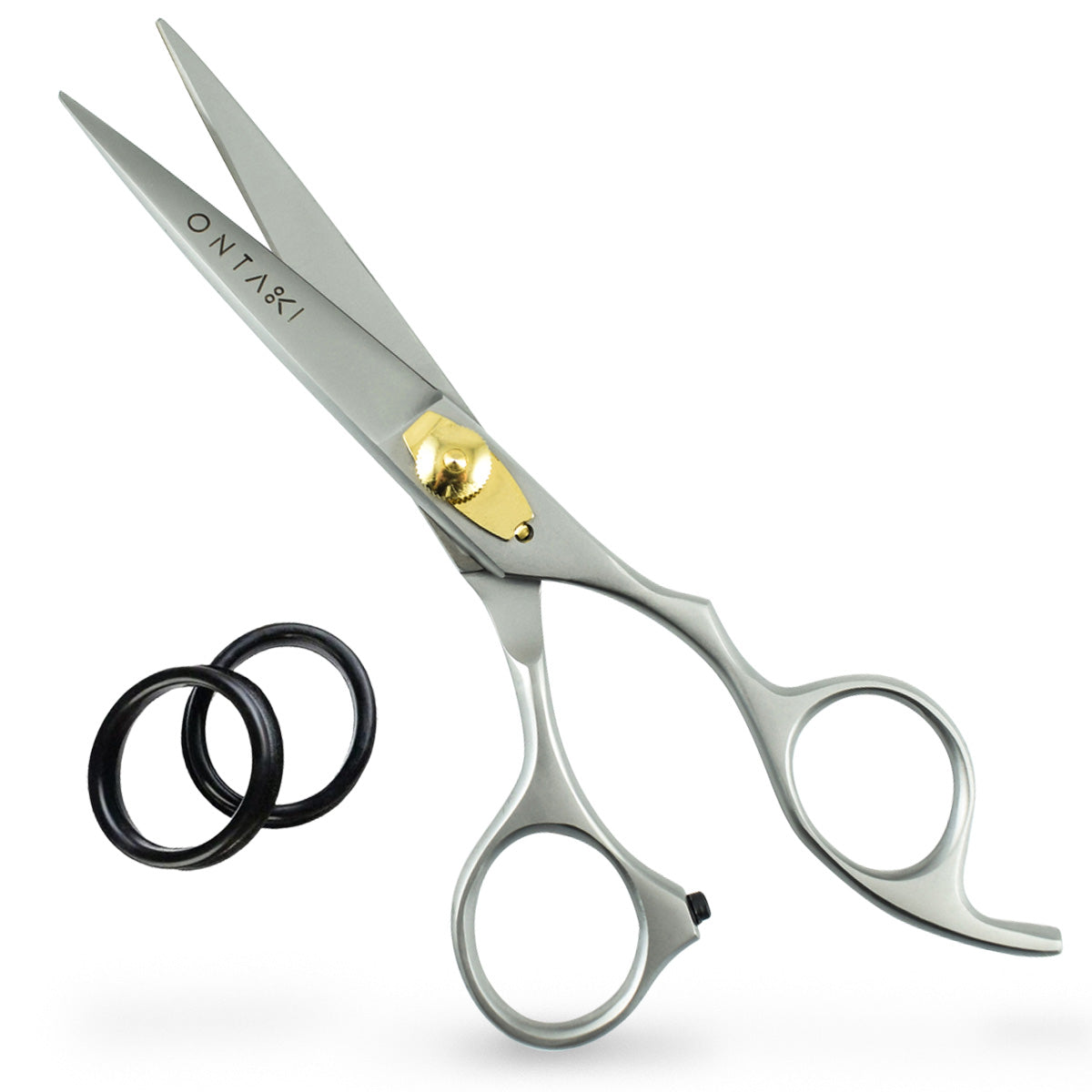 ONTAKI Premium 6.5" Japanese Steel Hair Cutting Scissors with removable finger inserts and tension screw.