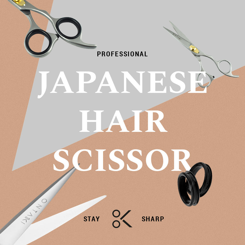 ONTAKI Premium Japanese Steel 6.5" Hair Cutting Scissors with convex blades and removable finger inserts for precise trimming.