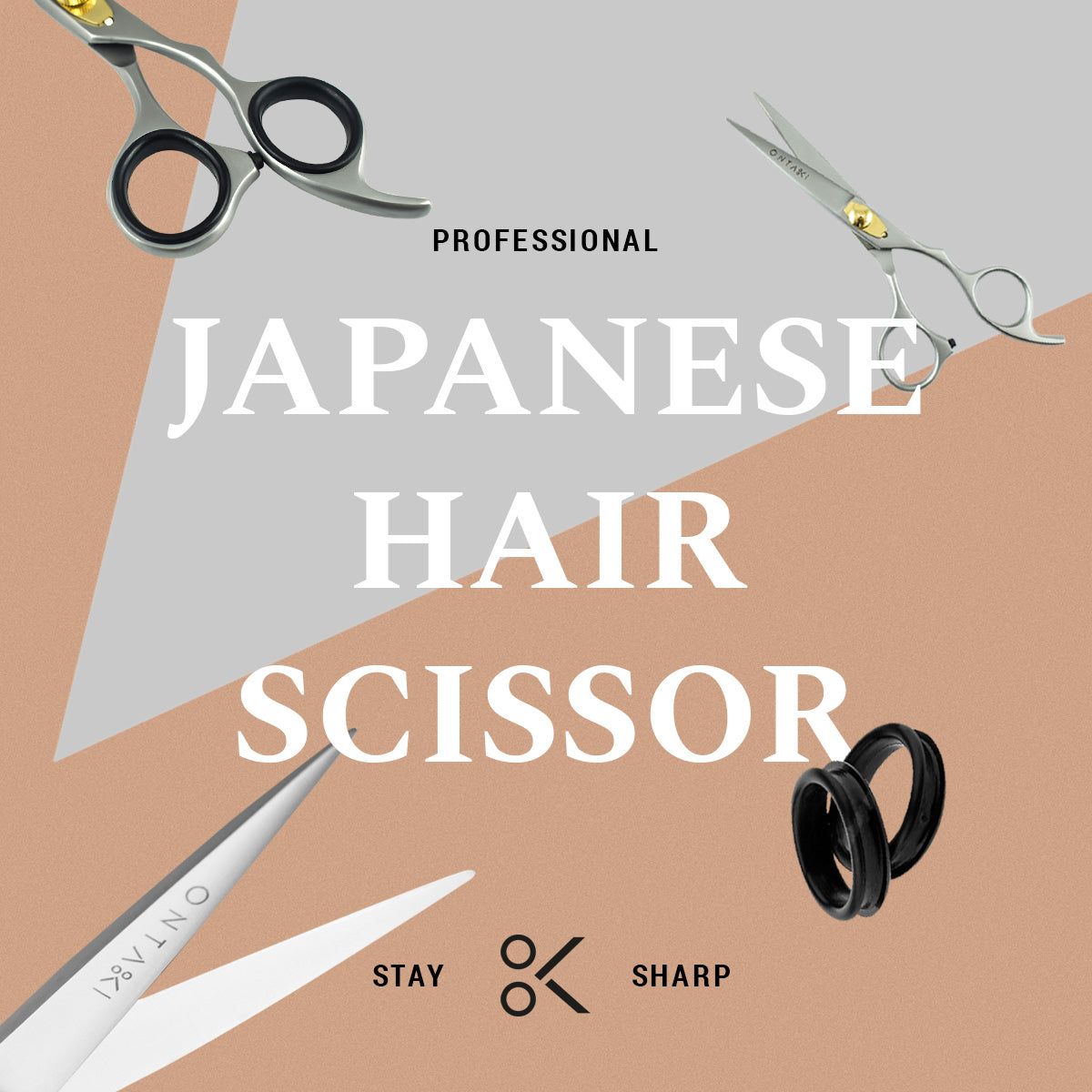 ONTAKI Premium Japanese Steel 6.5" Hair Cutting Scissors with convex blades and removable finger inserts for precise trimming.