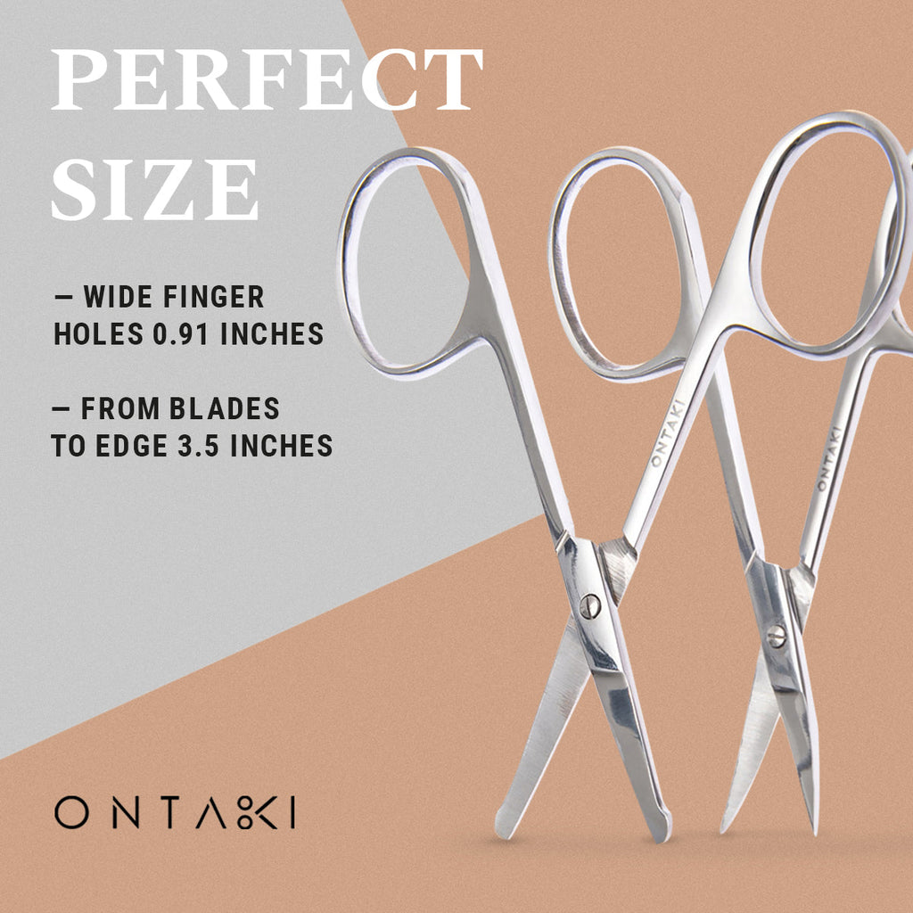ONTAKI facial hair grooming scissors set with curved and rounded tips, ideal for professional trimming and precision.