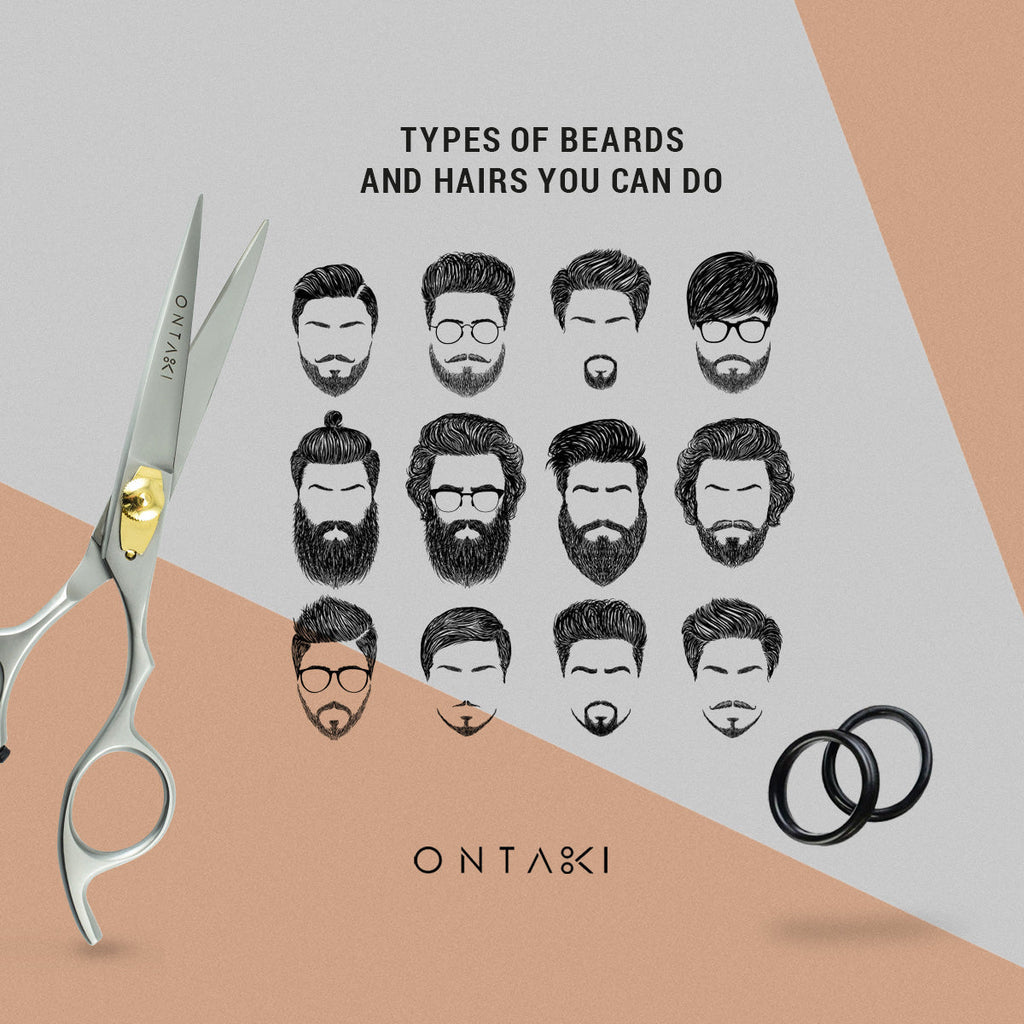 ONTAKI Premium Japanese Steel Hair Cutting Scissors (6.5") with convex blades and removable finger hole inserts, ideal for precise cutting and trimming.