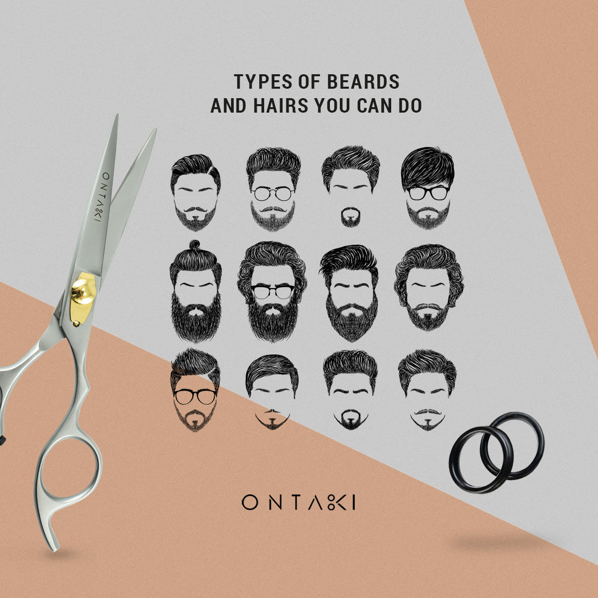 ONTAKI Premium Japanese Steel Hair Cutting Scissors (6.5") with convex blades and removable finger hole inserts, ideal for precise cutting and trimming.