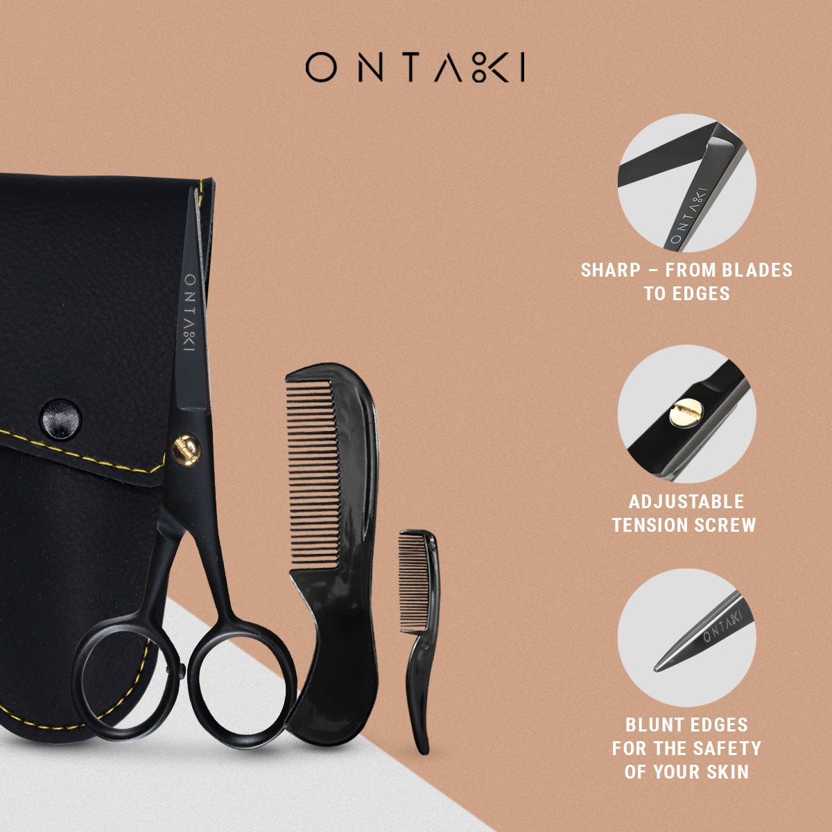 Beard & Mustache Scissors with comb and leather case.