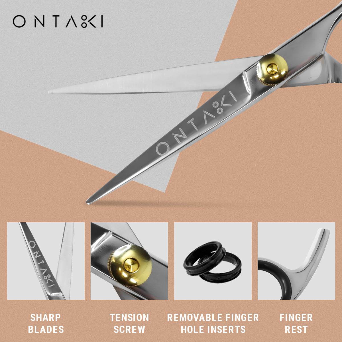 ONTAKI Hair Thinning Shears Kit with sharp blades and finger rest for texture and volume.