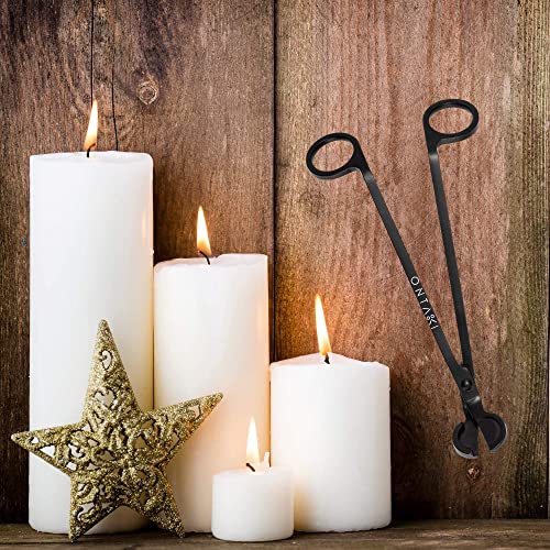 Candle wick trimmer with ergonomic design and sharp disk blades next to lit candles.