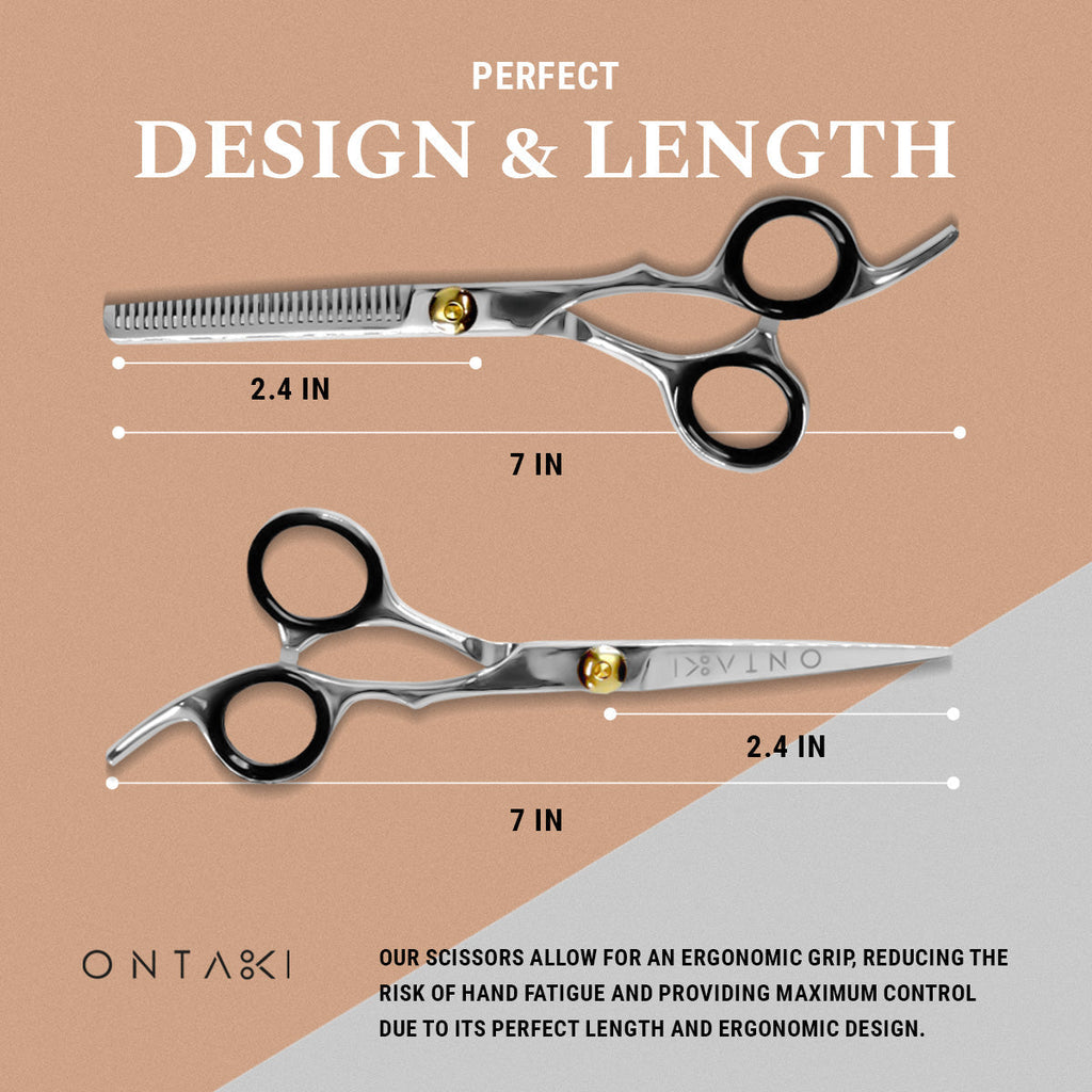 ONTAKI Hair Thinning Shears Kit with ergonomic design and texturizing capabilities.